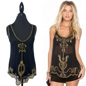 Boston Proper Beaded Mesh Tank Top